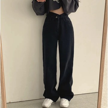 Vuja de 牛仔褲 直筒褲 顯瘦牛仔褲女 休閒長褲 長褲女生韓版 長褲 秋天褲子 美式復古 寬鬆闊腿褲 高腰褲子