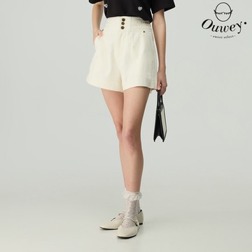 OUWEY歐薇 經典排扣純棉牛仔短褲(白；S-L)