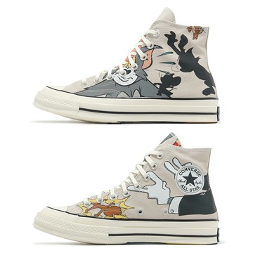 Converse 聯名帆布鞋 Chuck 70 HI 男女鞋 湯姆貓與傑利鼠85周年 休閒鞋 1970 高筒 米白 A15111C