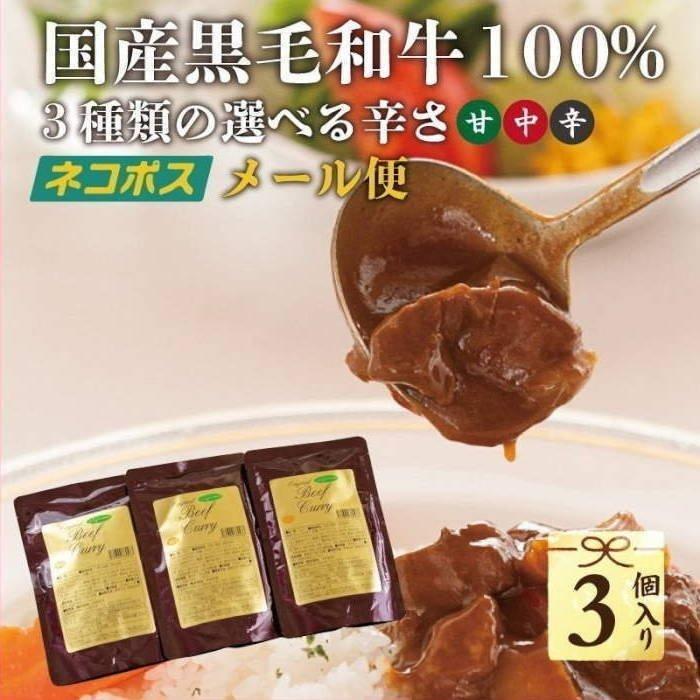 メール便送料無料 レトルトカレー 高級 イイジマ和牛カレー ビーフカレー 3個入り ご自宅用 茨城県