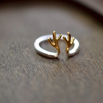 純銀戒指開口戒S925小鹿圣誕鹿角戒指開口戒 配盒子1入