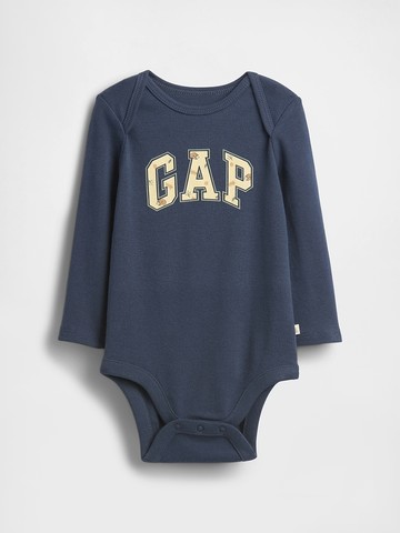 嬰兒裝 Logo純棉印花圓領長袖包屁衣-海軍藍