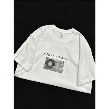 美式復古錄音機純棉短袖T恤男女夏季潮流潮牌寬松百搭情侶上衣服