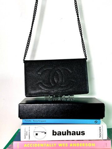 Chanel黑色荔枝皮口金錢包長夾小手袋 保卡 原裝盒 送肩帶 中古