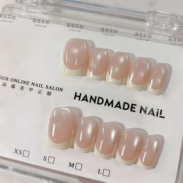 ➕新品上新💥簡約冰透乳白法式氛圍感裸色貓眼顯白溫柔百搭手工美甲穿戴甲批發氣質凌羅美甲
