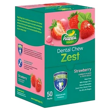 happi DOGGY纖嚼無穀健齒棒M號(草莓) -50入 狗狗潔牙零食 低敏配方 有效清潔牙齒  1盒