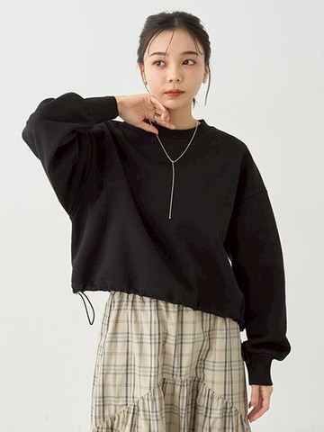 素面抽繩設計落肩圓領長袖T恤(1K44L1C0300) - earth music&ecology