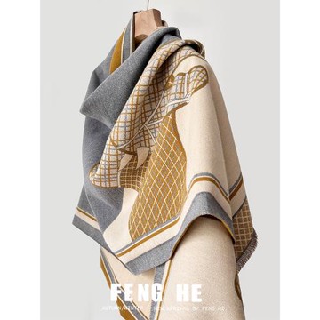 英倫風圍巾女秋冬披肩外搭復古高級感戰馬雙面加厚百搭保暖圍脖男
