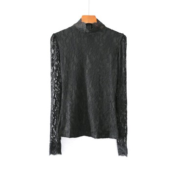 秋季女裝修身套頭立領長袖純色蕾絲衫打底衫上衣服