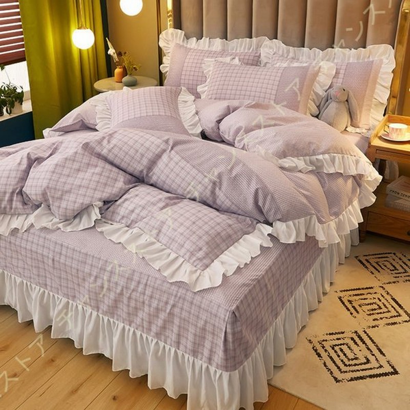 フリル付き 布団カバー 4点セット 和式 掛け布団カバー 敷きふとん 可愛い チェック柄 シングル セミダブル 寝具カバー ベッドカバー 枕カバー ベッドシーツ 通販 Lineポイント最大0 5 Get Lineショッピング