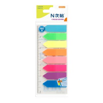 【N次貼】66508 透明螢光可再貼標籤 45x12mm 8色 160張/8條/袋