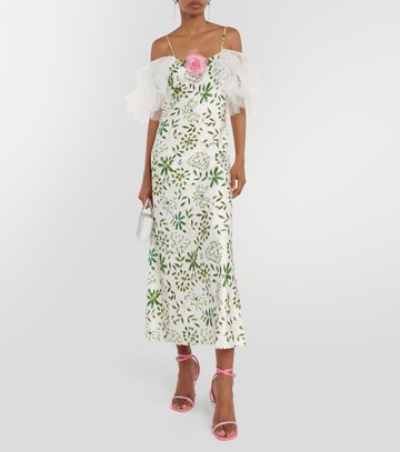 Rodarte Floral-appliqué silk midi dress