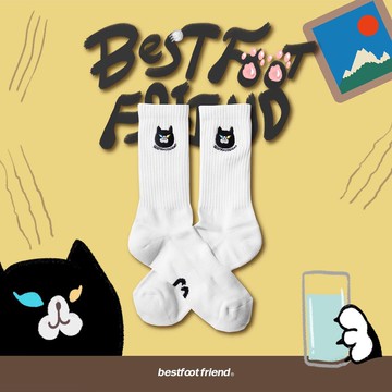 BEST FOOT FRIEND BF23013-BK Lord Cat 貓大人 BFF 中筒襪 / 小腿襪 (黑貓)