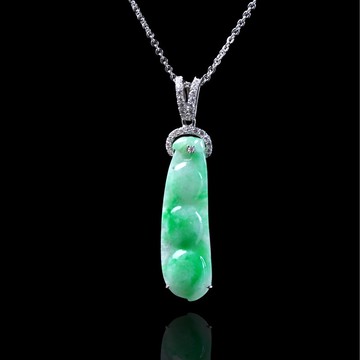 飄陽綠翡翠福豆項鍊 18K金鑽石 | 天然緬甸玉翡翠A貨 | 送禮