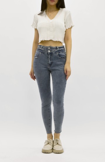 (S) 丹寧牛仔棉質藍色長褲