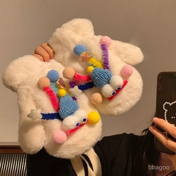 可愛搞怪毛絨連指卡通手套 女冬季保暖加絨加厚手套 毛茸茸秋冬天機車手套 保暖手套防風手套 雪地手套