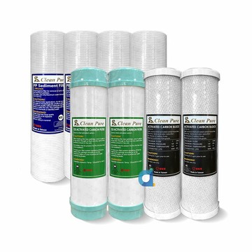(共8支)CLEAN PURE 10英吋標準型5微米細溝槽PP濾心4支 顆粒活性碳2支 活性碳濾心2支 NSF認證 台灣製造
