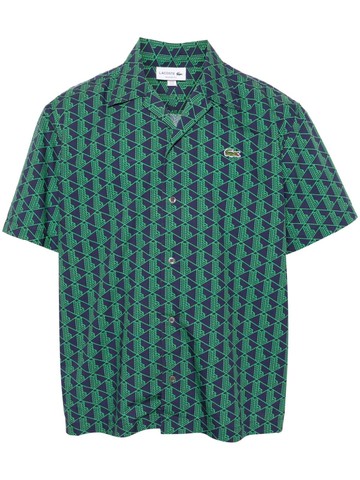 Lacoste - short-sleeve geometric-print shirt - men - Cotton/Lyocell - 39 - Blue