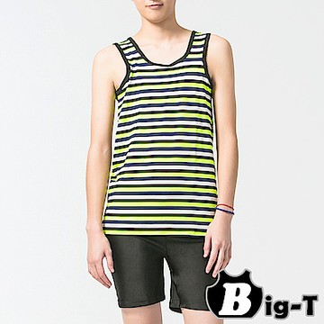 泳衣束胸 繽紛綠無袖套頭橫條泳衣褲組(S-2XL) BIG-T