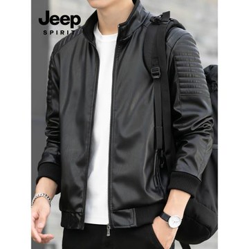 JEEP皮衣男春秋季2025新款潮牌寬松機車服帥氣秋冬皮夾克立領外套