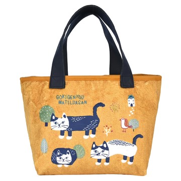 kUSUgURU JAPAN 日本眼鏡貓 Matilda款 可愛時尚寬底輕便購物包  芥末黃  約高24cmx寬23cmx深度13cm，手柄長度35cm