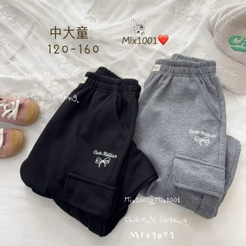 🌈✨mix1001 中大童 花蝴蝶🦋刺繡造型縮腳褲✨大童 蝴蝶結皮標側口袋休閒棉褲120-160