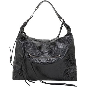 BALENCIAGA 巴黎世家 Le City Hobo 中型 Arena Storico 揉製羊皮手提/肩背流浪包(黑色)