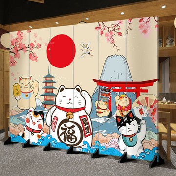 日式雨傘仙鶴武士時尚居屋雙面折疊屏風隔斷玄關和風裝飾/屏風/擋風屏/隔斷屏/遮擋屏/折疊屏/玄關屏風/客廳屏風
