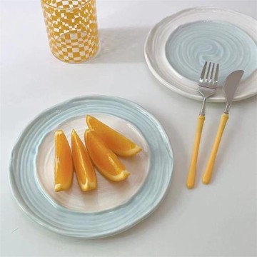 手捏紋不規則陶瓷盤