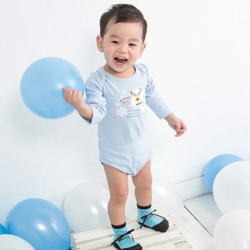 麋鹿響叮噹柔棉包屁衣-水藍