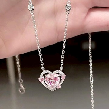 隔日到貨 1克拉 粉紅 甜心 粉水晶 愛心 海洋之心 奧地利水晶  心形 吊墜 項鏈 N225
