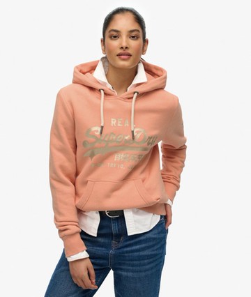 Superdry Women's Vintage Logo Metallic Hoodie Orange Size: 4