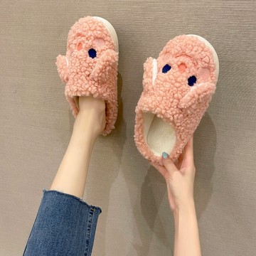 冬天棉拖鞋女可愛網紅家居家毛毛拖鞋女學生宿舍包跟厚底情侶棉鞋