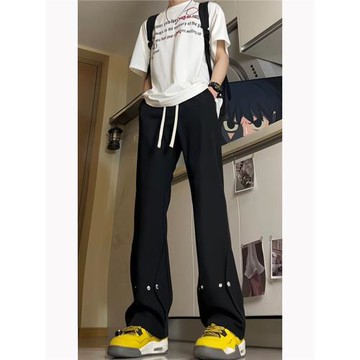 (免運)cleanfit排扣黑色褲子男夏季薄款冰絲涼感直筒微喇高級感休閑西褲