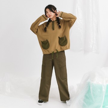 【Dailo】簡約率性挺料直筒長褲 藍 綠 咖