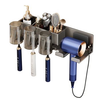 【品樂生活】無痕五合一多功能牙刷架/吹風機架/瀝水杯架/盥洗架/浴室收納架/衛浴架