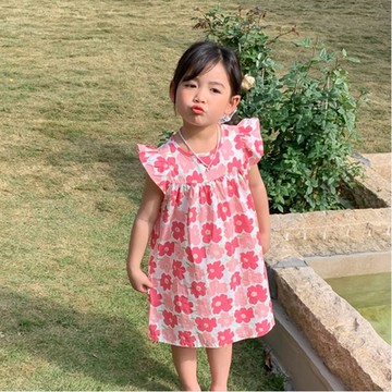 【Baby童衣】夏季滿版小飛袖洋裝 女童碎花洋裝 小清新花朵短袖洋裝 88993