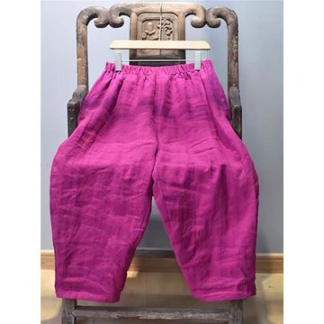 原創亞麻休閑九分褲松緊腰寬松文藝闊腿褲春夏秋大碼蘿卜褲女式褲