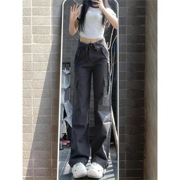 高個子175加長直筒休閑工裝褲女夏季薄款美式辣妹顯瘦寬松拖地褲