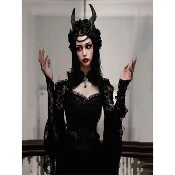 哥特亞比風蕾絲姬袖坎肩開衫外套女萬圣節服裝辣妹鏤空外搭小披肩