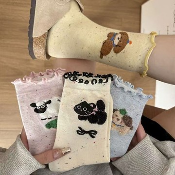 ins潮 夏季襪子 卡通 花邊襪 點子紗 日系 學院風 甜美 薄款 透氣 中筒襪 學生襪 跑步吸汗 防臭 百搭  中筒襪