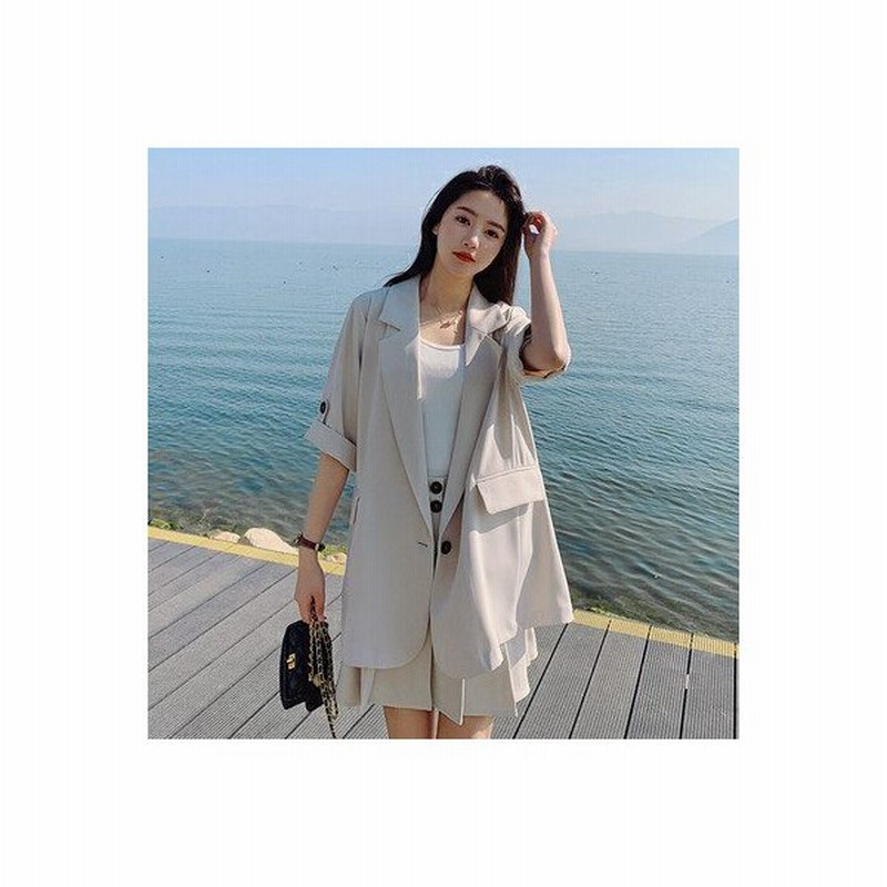 セットアップ レディース 春 夏 ツーピースパンツスーツ セットアップ ツーピース オーバーサイズ ジャケット ハーフパンツ フェミニン 大人カジュアル 通販 Lineポイント最大0 5 Get Lineショッピング