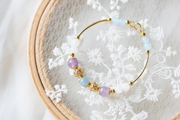 高貴。海藍寶 紫晶 白月光石 14K包金 天然石/水晶 手鍊/手鐲