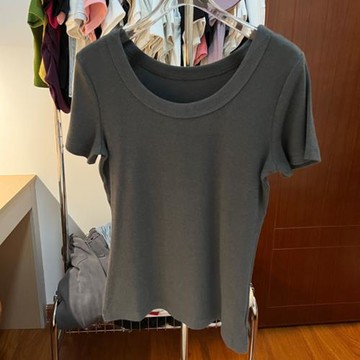 圓領短袖t恤女夏新款U領學生正肩體恤螺紋打底衫基礎修身氣質上衣