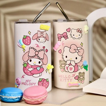 Kitty 保冷杯 保溫杯🎀 冰美式拿鐵保溫杯ins小眾咖啡杯兩用帶蓋吸管杯金屬不銹鋼 冰霸杯 美樂蒂杯子