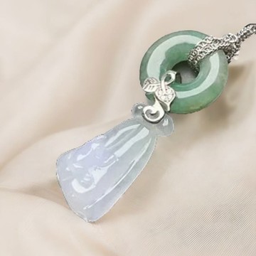 冰糯蓮蓬青蛙飄綠花平安扣925銀項鍊 | 天然緬甸翡翠A貨 | 送禮