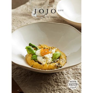 JOJO'S L. PD.Word.米黃流紋碗陶瓷碗家用湯碗斗笠拉面碗 | 向面