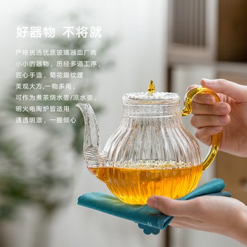 鶴首菊玻璃執壺花茶壺電陶爐煮茶器套裝大容量涼水壺過濾泡茶壺