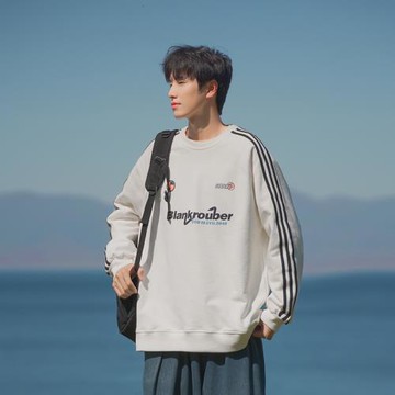 cityboy日系衛衣男春秋款潮牌條紋圓領上衣2024春季新款男生衣服