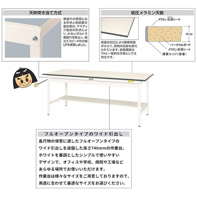 作業台 ワークテーブル 耐荷重150kg SUP1275WTWW 高さ740mm 固定式